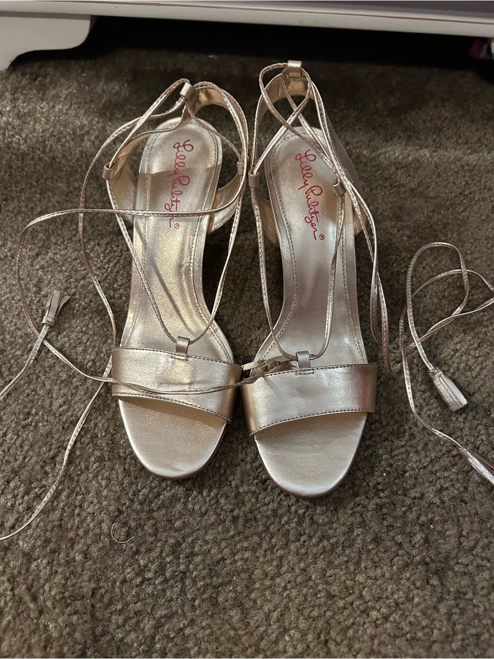 Lilly Pulitzer Metallic Gold Lace-Up Heeled Sandals